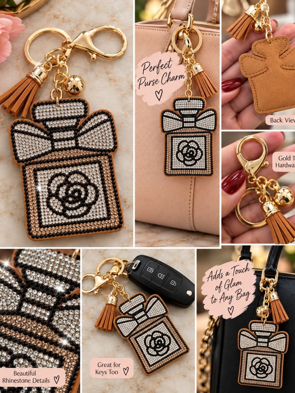 ✨ Rhinestone Perfume Bottle Purse Charm / Keychain